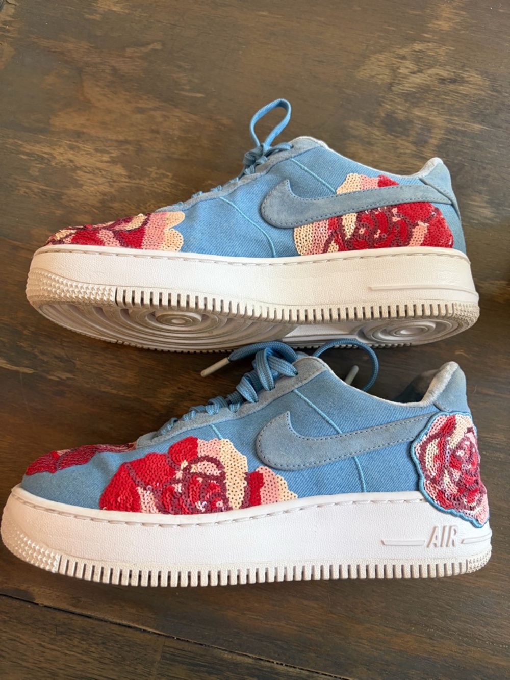 Nike Air Force - Denim Rose Sky Sneakers w/ Sequin Embroidery